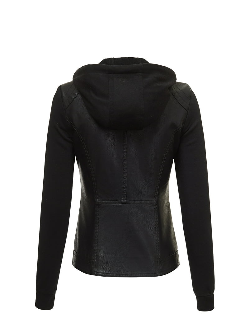 Made by Johnny Women's Faux Leather Zip Up Moto Biker Jacket