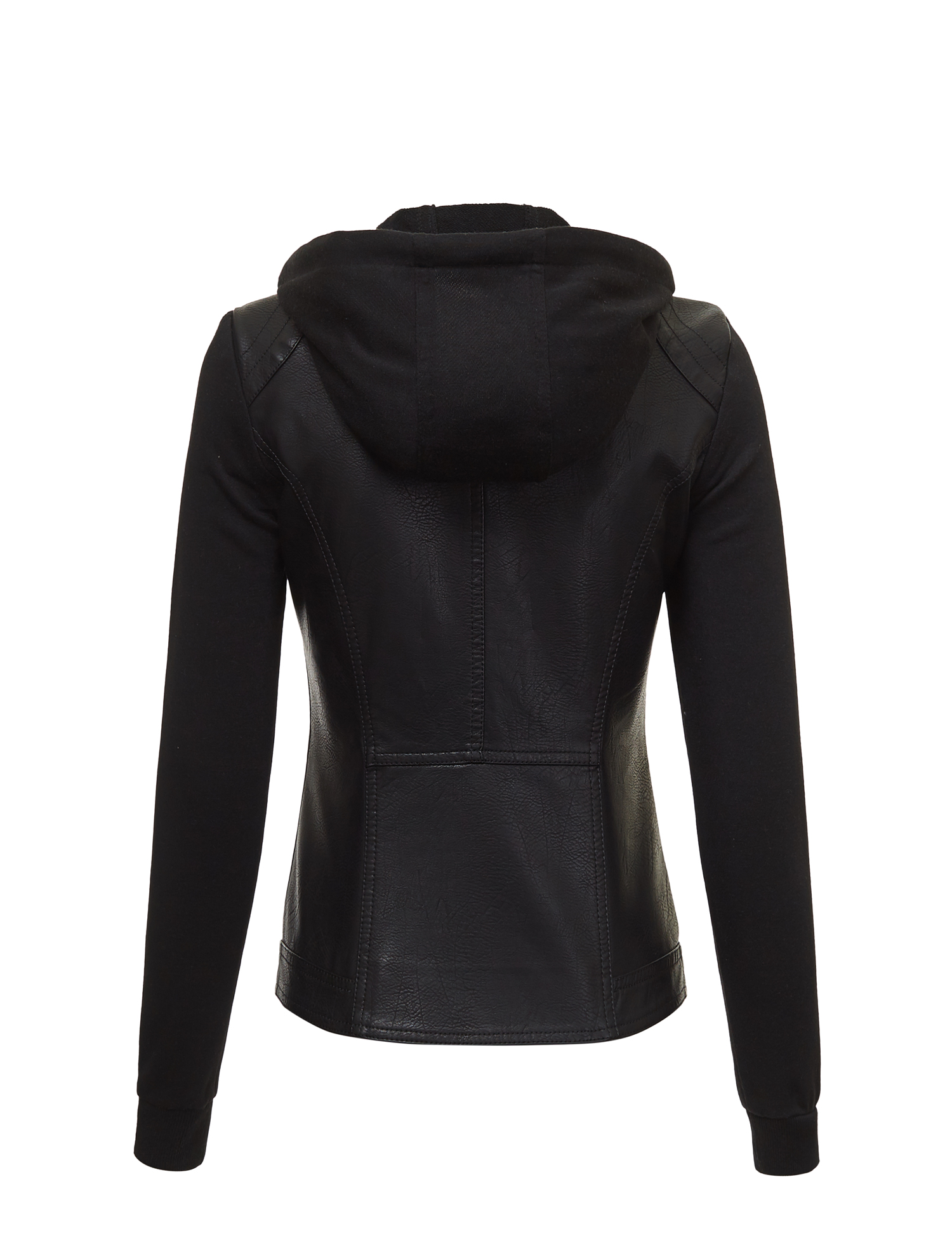 Hooded faux leather moto jacket 2025