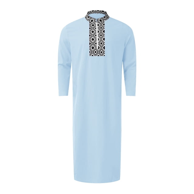 XDZJLR Men's Shirts Muslim Arabia Casual Long Sleeve Pocket Loose Robe Robe Plaid Printing Shirts for Men