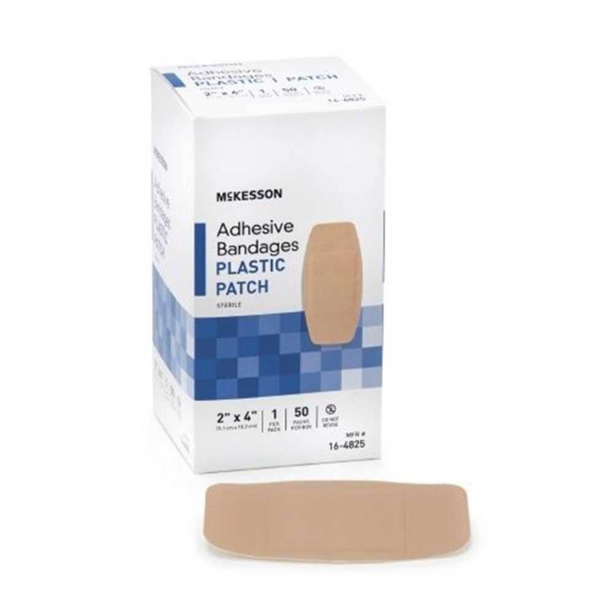 Mckesson 164825 Adhesive Bandage Strip 2 X 4 Inch Plastic Square Tan Sterile Box of 50