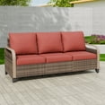thumbnail image 2 of EAGLE PEAK 3 Seat Wicker Outdoor Patio Sofa, Outdoor Furniture Loveseat Sofa w/ Cushions, Curved Armrests, Outdoor Couch for Backyard, Deck, Porch, Brown/Red, 2 of 8