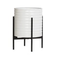 thumbnail image 2 of Ribbed Metal Planter Pot With 4-Leg Black Metal Base - White - 18"H x 13.75"W, 2 of 4