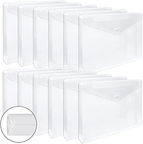 EOOUT 24pcs Clear Plastic Waterproof Envelope Folders with Button Closure and Expandable Gusset A4 Size/Letter Size 