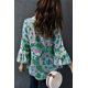thumbnail image 1 of ABPHQTO Blusa de mujer con cuello de pico en contraste de encaje con estampado tribal azul cielo, 1 of 5