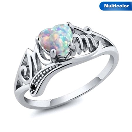 Love Ring With Stone AkoaDa Mother's Day Love Heart Opal Mom Rings for Women Fashion Clear AAA Zircon Stone Birthday Gift Ring Jewelry Dropshipping ()