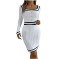 thumbnail image 2 of YHAJDS Women Midi Dresses Long Sleeve Dress Casual Dress Neck Button Detail Sweater Dress Bodycon Knee Length Dress for Women Warm Soft Fabric Suitable for Fall Winter Casual Gatherings, 2 of 4