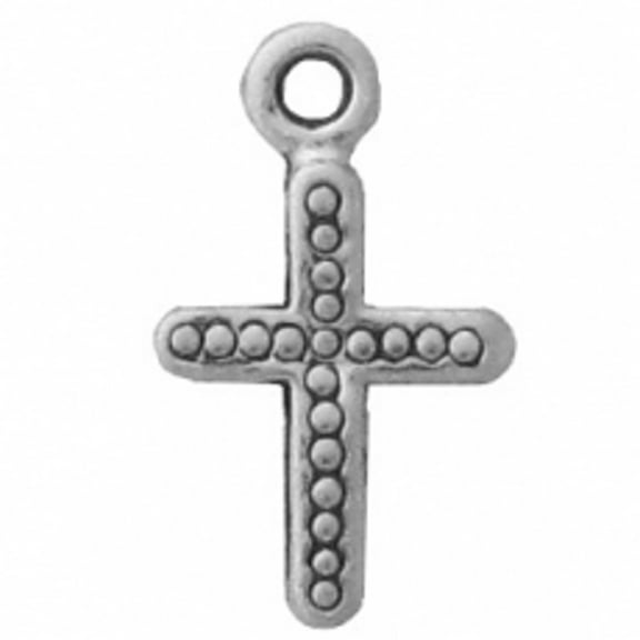 Sterling Silver 16" .8mm Box Chain Mini Beaded Christian Cross Pendant Necklace
