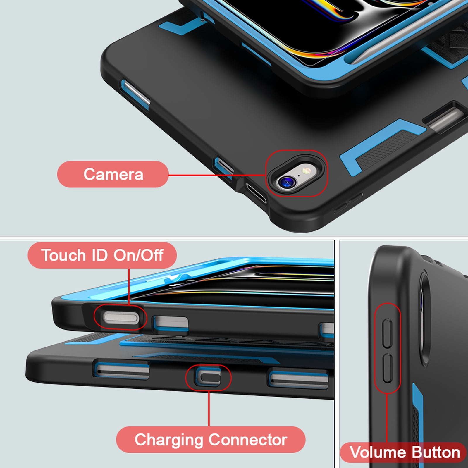 Allytechgroup Rugged Case for Apple iPad A16 11th Generation 11" 2025/ iPad 10th Gen 10.9" 2022, Hybrid TPU PC Bumper Heavy Duty Shockproof Anti-Scratch Protective Cover with Pencil Holder,Blackblue