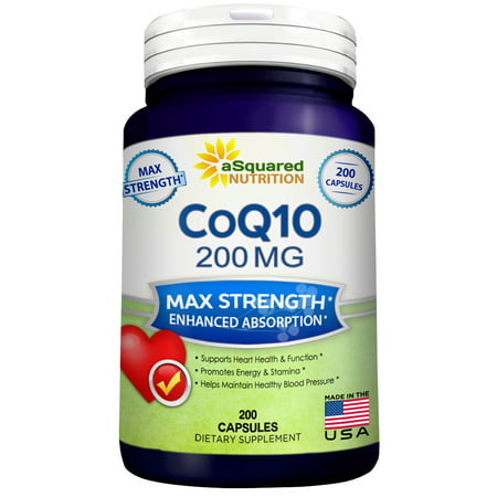 aSquared Nutrition CoQ10 (200 capsules, Suractivé 200mg) - Haute absorption du CO Q10 enzyme ubiquinone pilules supplément, pur Coenzyme Q10 vitamine, COQ 10 pour la santé Pression artérielle et cardiaque