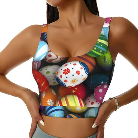 Jgfou Easter Egg Print Womens Sports Bra - Padded Workout Sports Bras Crop Tank Top