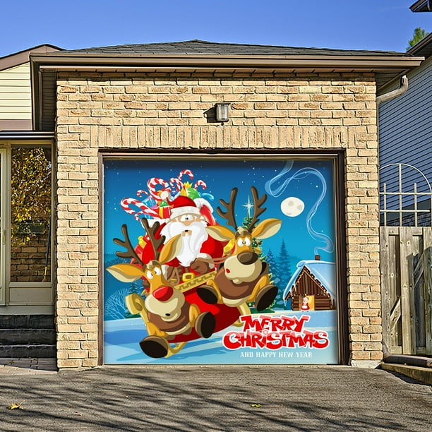 7' x 8' Red and Blue Santa Take Off Single Car Garage Door Banner