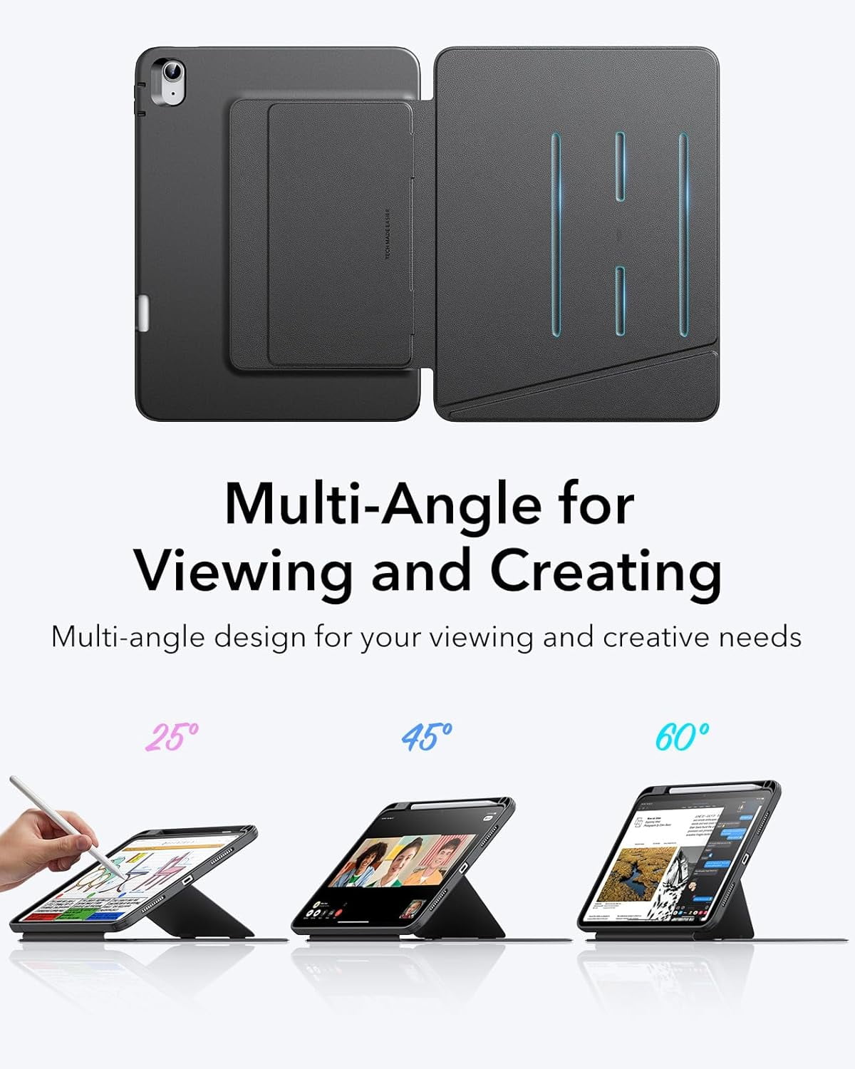 ESR Flip Stand Case Compatible with iPad A16 Case, iPad 11th/10th Gen (2025/2022), Multi‑Angle Vertical & Landscape Stand with Pencil Holder, Ultra‑Stable Protection, Black