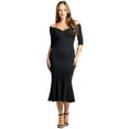 thumbnail image 5 of Raquel Dress - Off the shoulder seamed mermaid hem midi dress with 3/4 sleeves (black), 5 of 5