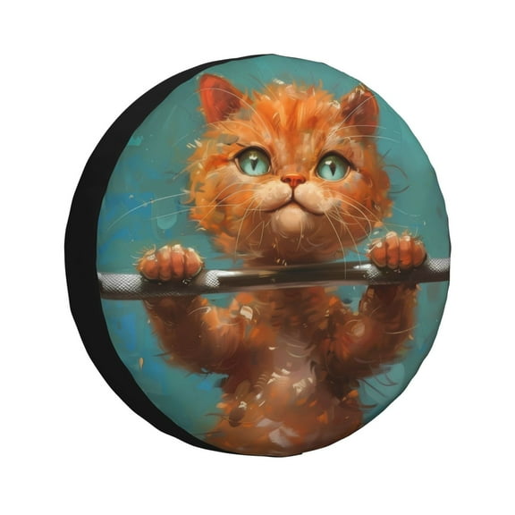 Logiee Strong Kitten Lifting Weights Print Spare Tire Cover, Universal Wheel Protectors,Waterproof Dust-Proof UV Sun Wheel Tire Cover,Fit for SUV, RV, Travel Trailer, Truck-14 inch