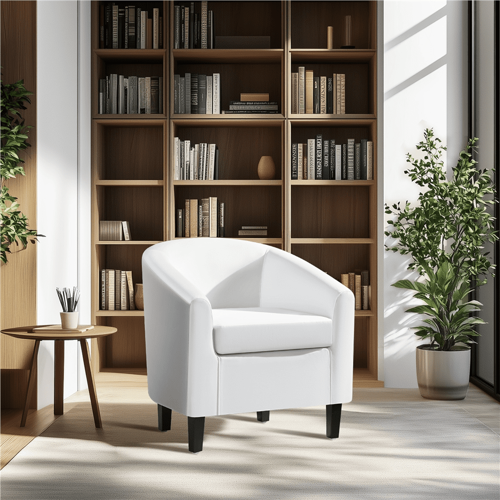 Renwick Faux Leather Barrel Accent Chair for Livingroom, White