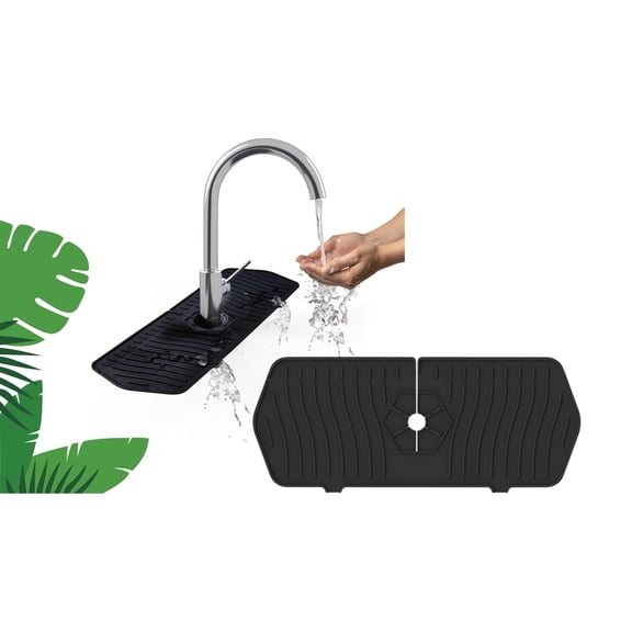 14" Silicone Faucet Splash Mat For Kitchen and Bathroom Sink. Sink Splash Guard Behind Faucet. Black