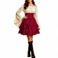 thumbnail image 6 of Kinrui Women's Pirate Costume Retro Renaissance Ruffle Outfit Set Steampunk Gothic Lace Up High Waist Layered Dress Red XL, 6 of 8