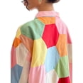 thumbnail image 3 of Seyurigaoka Women Juniors Fashion Geometry Stitching Print Lapel Long Sleeve Shirt, 3 of 9