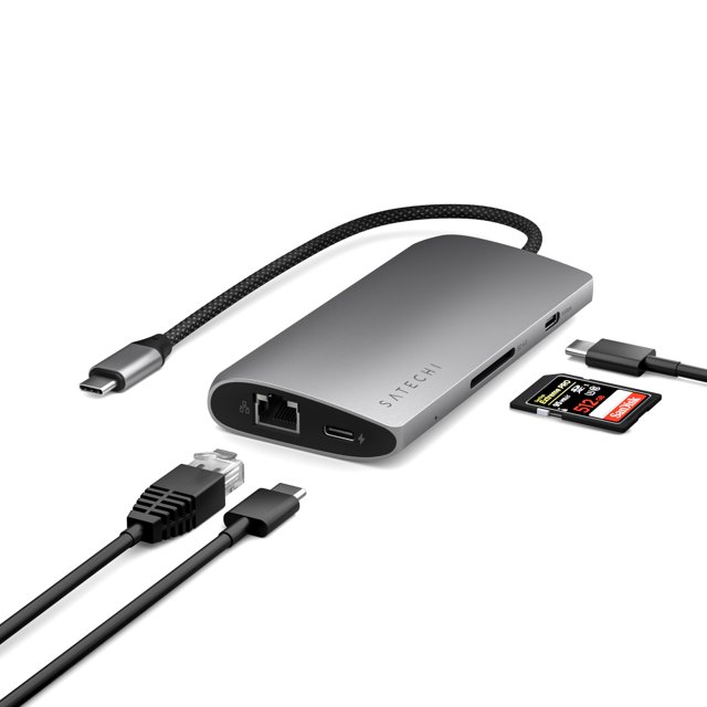 Satechi 8 in 1 USB C Hub Multiport Adapter V3, 8K HDMI, 100W Charging, 4 USB Data Ports, Ethernet, SD Card Reader, for Laptop, for Mac/Windows, MacBo