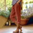 thumbnail image 2 of AnuYalue Capri Pants for Women Casual Linen Capris High Waist Side Pockets Cropped Trousers Button Hem Straight Capris, 2 of 9