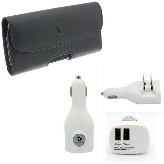 Car Home Charger & Case Belt Clip for Samsung Galaxy S22 Plus,S20 Fan Edition,S21 FE 5G - 2-Port USB 2-in-1 Power + Leather Holster Cover Combo