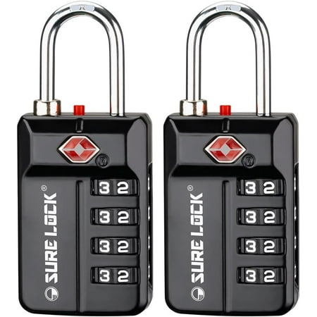 TSA Approved 4-Digit Resettable Combination Luggage Locks with Open Alert, Easy-Read Dials - for Luggage, School Lockers, Gym, Office, Toolbox & Security Cases (Black 2 Pack)