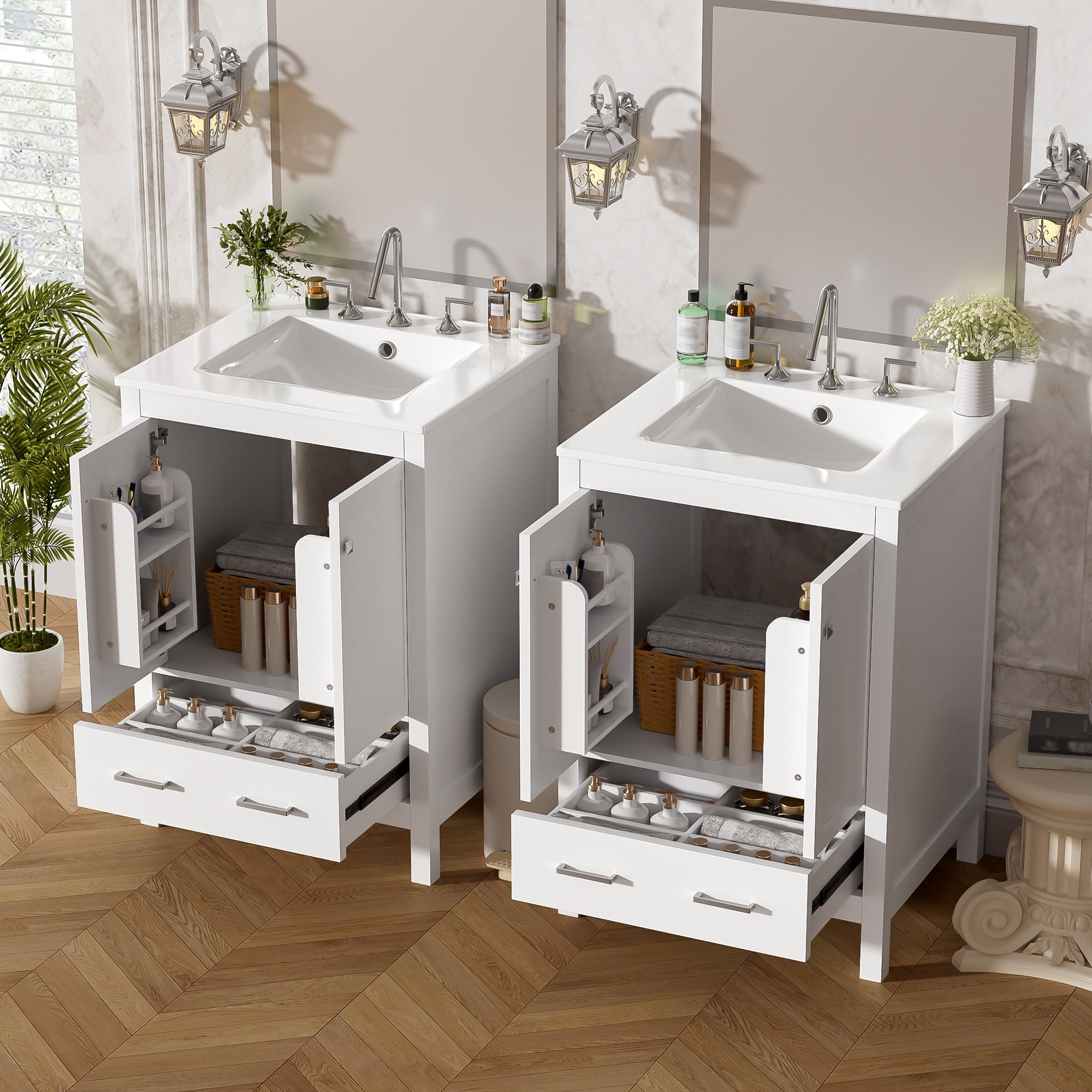 Euroco 48-Inch Bathroom Vanity with Integrated Undermount Sink, Storage Cabinet, Soft-Close Doors, Divided Drawer, and Double-Layer Door Shelf for Versatile Storage