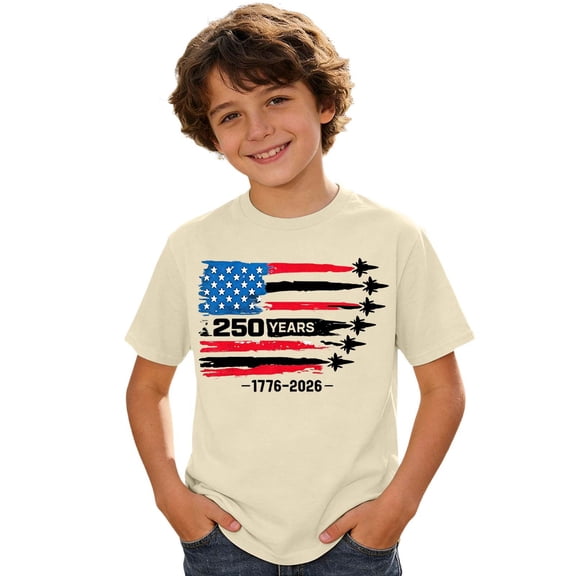 Ruiwill Toddler Boys Tshirts 4Th Of July Soft 1776-2026 250Th Anniversary Usa Flag Print Tees Short Sleeve Crew Neck Summer Independence Day Boys Tshirts Size 2-3 Years Beige