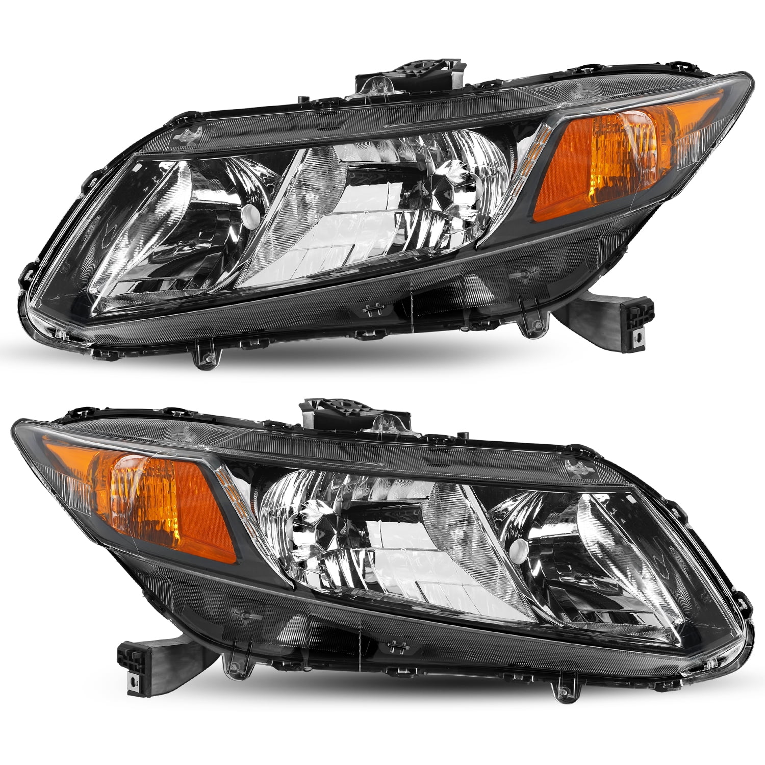 For 2012-2015 Honda Civic Sedan 12-13 Coupe Chrome Amber Headlights Pair