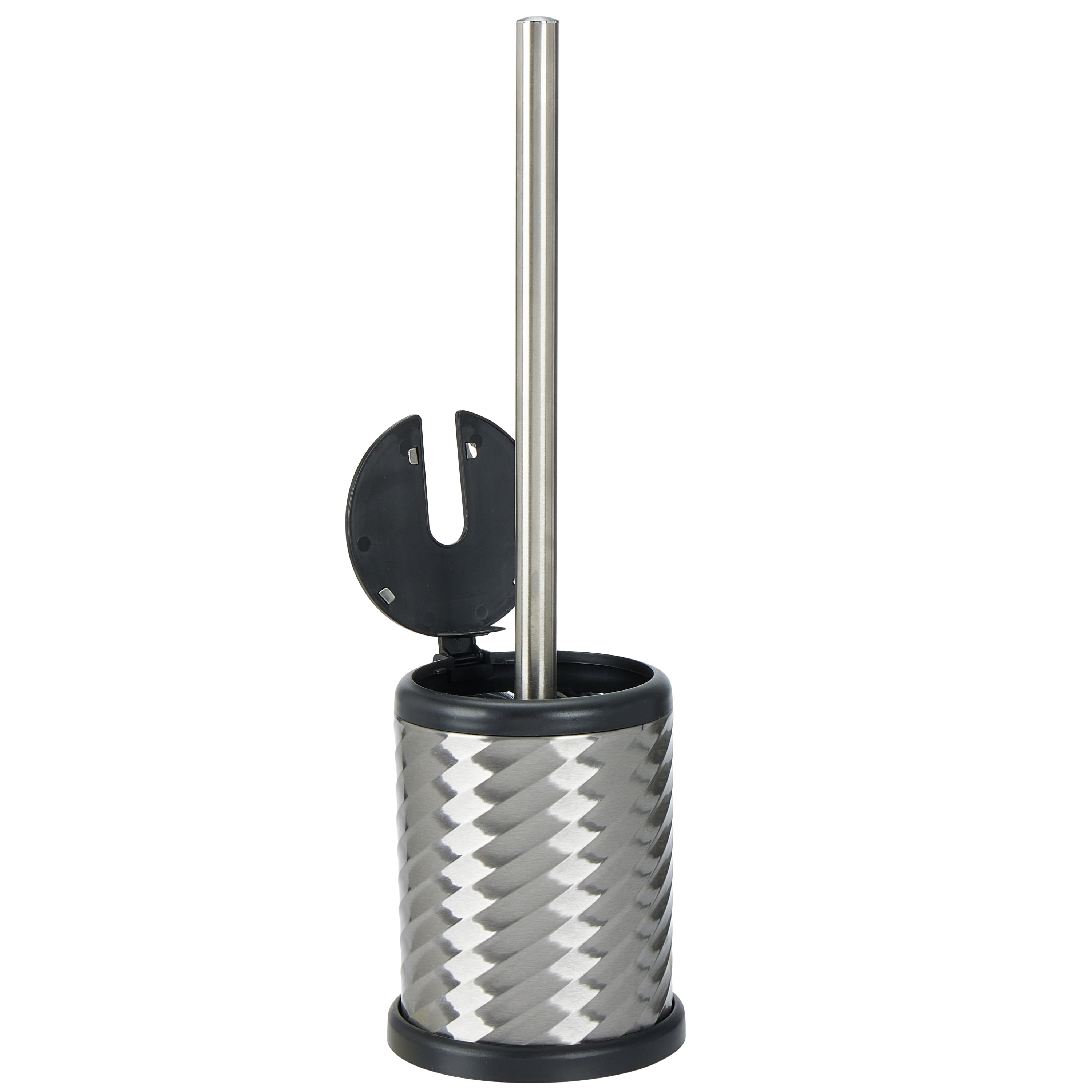 Bath Bliss 2 Pack Self Closing Lid Toilet Brush and Holder in Stainless Steel Swirl