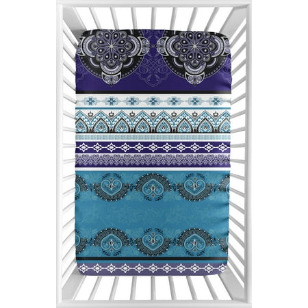 UPC: 0846480086925 | Sweet Jojo Designs Purple Boho Chic Girl Fitted Mini Crib Sheet Baby Nursery For Portable Crib or Pack and Play – Teal Turquoise Blue Plum Black and White Bohemian Colorful Mandala Vintage Patterned