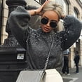 thumbnail image 2 of Fesfesfes Women Sweaters Winter Gray O Neck Long Sleeve Pearl Knitted Sweater Blouse Pullovers or, 2 of 9