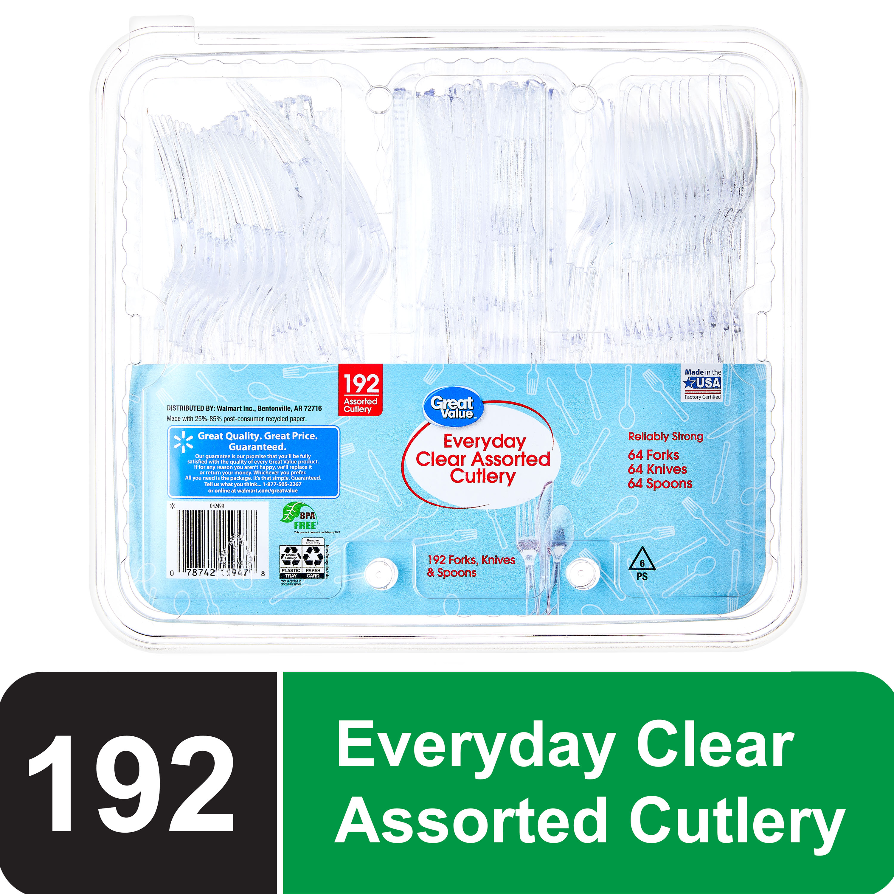 Great Value Clear Plastic Assorted Cutlery, 192-Count photo 1