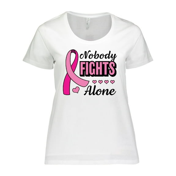Inktastic Breast Cancer Awareness Nobody Fights Alone Pink Ribbon Women's Plus Size T-Shirt