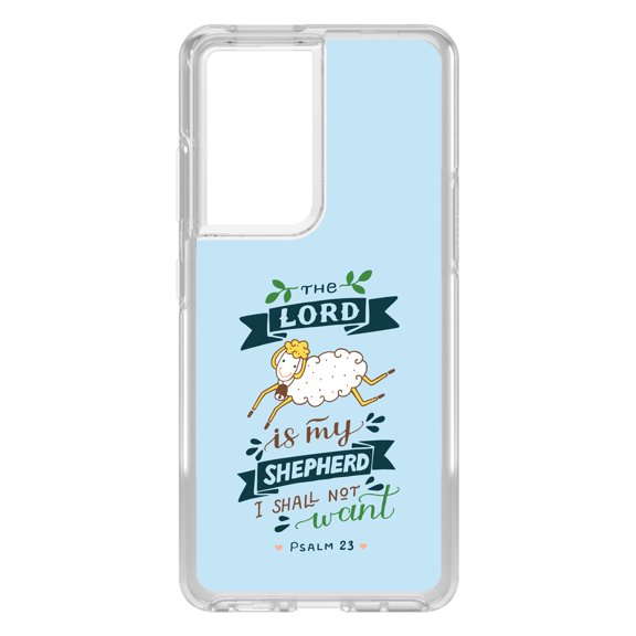 DistinctInk Clear Hybrid Case for Samsung Galaxy S21 Ultra (6.8" Screen) - The Lord is My Shepherd I Shall Not Want - Tempered Glass Back