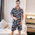 thumbnail image 5 of Aisomnus Men's Silky Pyjama Set , Short Sleeve Button Down Satin sleepwear for Men 2 Piece Men's  Short Sleeve Tops and Shorts Tracksuit, Black White Stripe Mens pyjama ,M-XXL, 5 of 8
