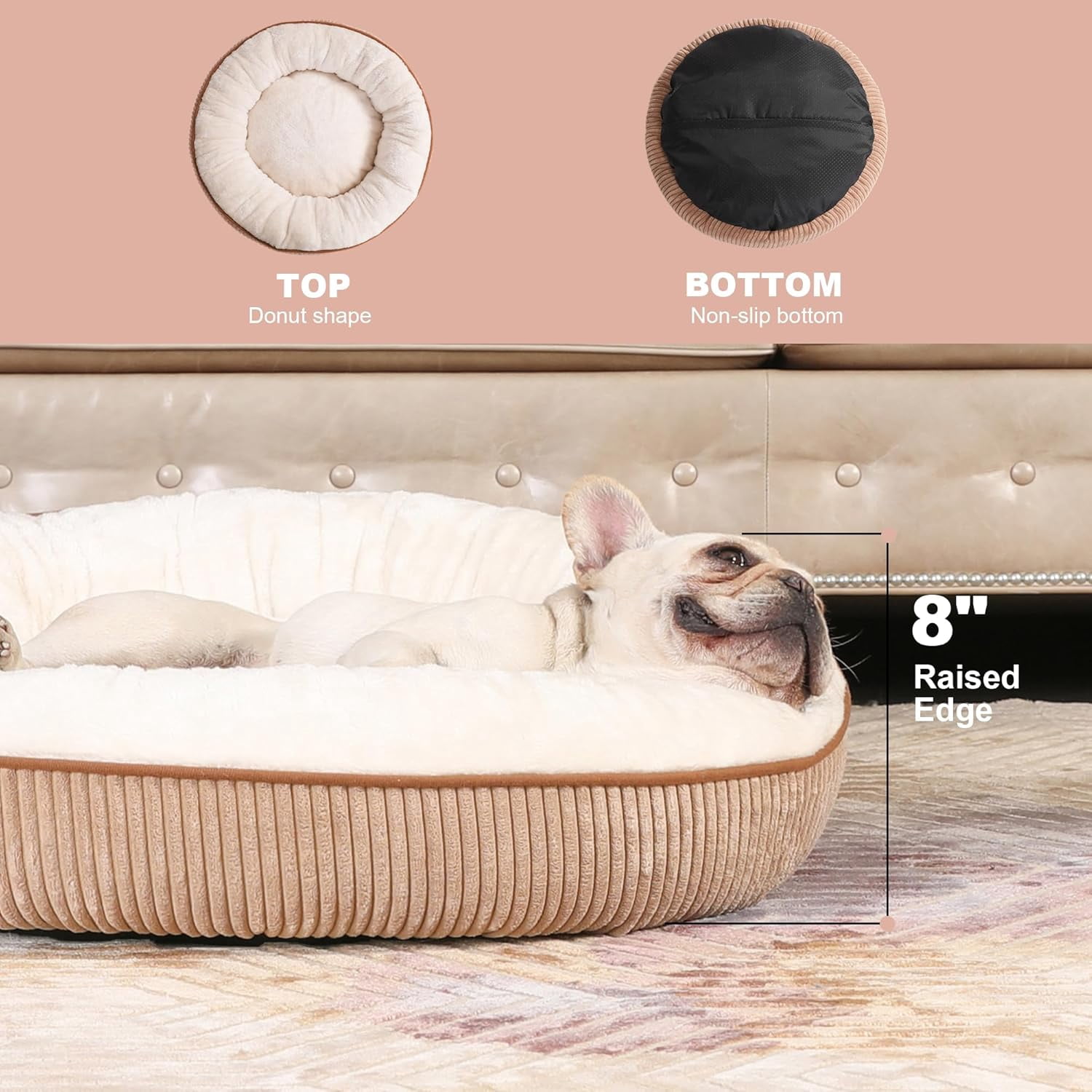 Donut Dog Bed,30 Inches Calming Round Dog Beds for Medium Dogs,Washable Anti Anxiety Cuddler Dog Bed with Removable Cover(Brown,Medium)