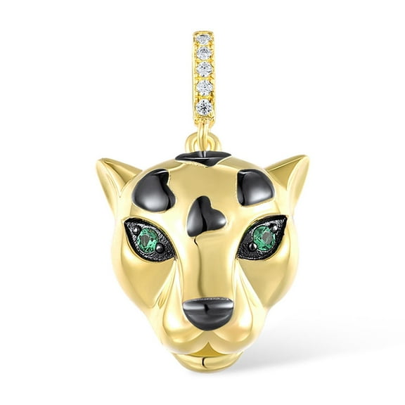 Santuzza Sterling Silver Panther Pendant Green Spinel Cubic Zirconia Gold Plating Leopard Pendant for Women