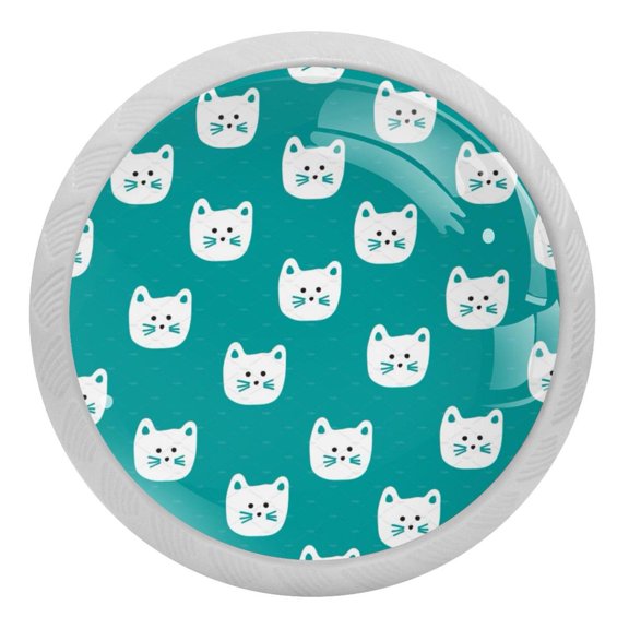 4PCS Round Cartoon Cat Face Cabinet Fluorescence Knob Glowing in the Dark Furniture Drawer Pulls Handle with Screws