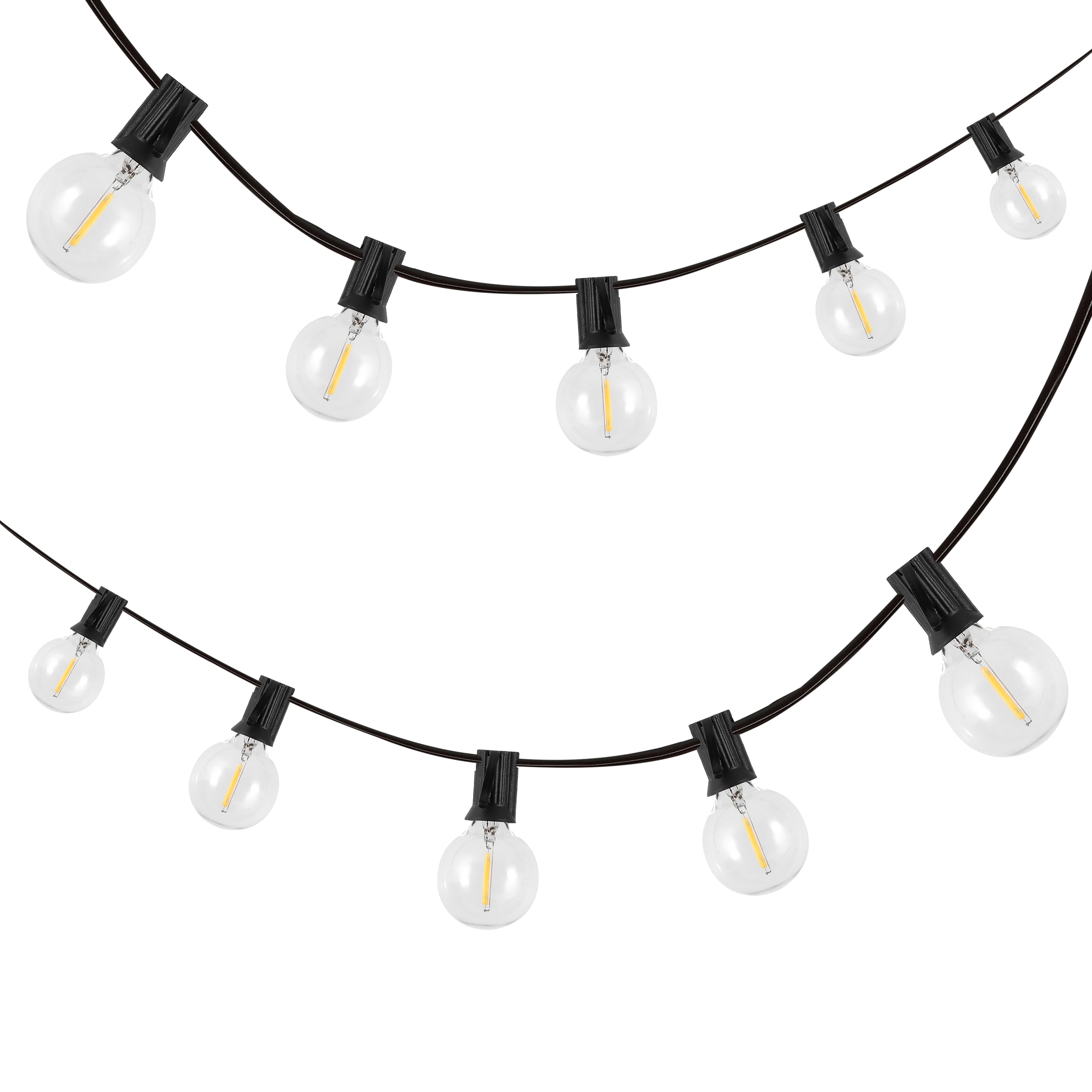 JONATHAN Y 25-Light Indoor/Outdoor 25 ft. Contemporary Rustic Incandescent G40 Bistro Globe Bulb String Lights, Black (Set of 2)