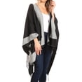 thumbnail image 4 of Sakkas Avi Women's Reversible Open Front Poncho Cardigan Ruana Cape Shawl W/Fringe - Border Charcoal - One Size Regular, 4 of 5