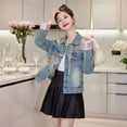 thumbnail image 5 of Spring new Chinese style G trendy embroidered retro distressed short denim jacket Blue 2XL, 5 of 11