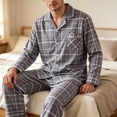 thumbnail image 4 of HOOMEUMY Men's Cotton Pajamas Set Classic Turtleneck Cardigan Long Sleeve Soft Comfortable Home Wear, 4 of 6