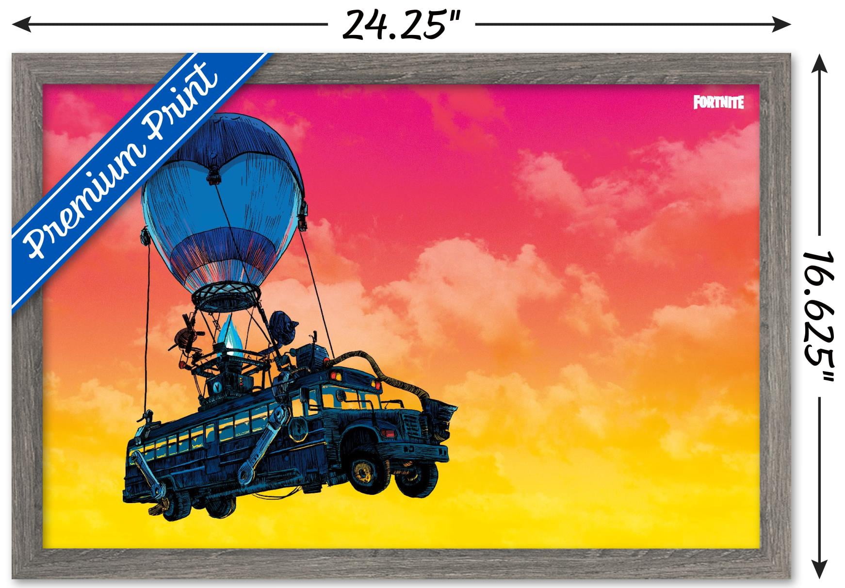 Fortnite - Battle Bus Landscape Wall Poster, 14.725" x 22.375", Framed