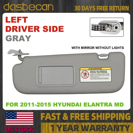 Dasbecan Gray Left Side Sun Visor w/o Light For Hyundai Elantra 2011-2015 852103X000TX