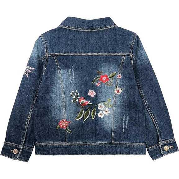 Peacolate 3-10Years Spring Autumn Girls Jacket Little Girl Embroidered Denim Jacket Coat,Red-flower,3-4Years