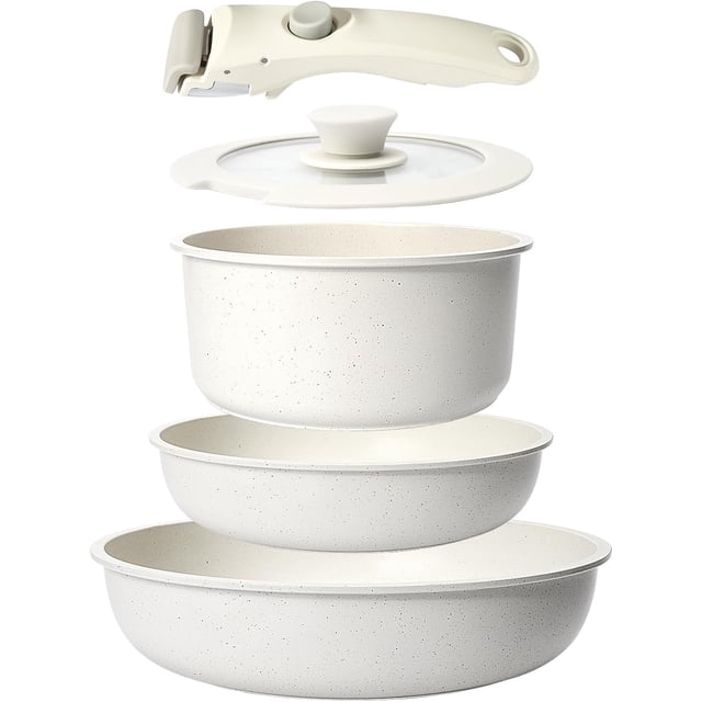 GiPP 5Pcs Pots and Pans Set Non Stick,Cookware Sets Nonstick Detachable Handle,Induction Kitchen Set Removable Handle,RV Cookware Set,Oven/Dishwasher Safe