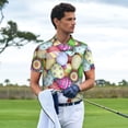 thumbnail image 3 of Picia Colorful Easter Eggs Print Men's Polo Shirt, Two-Button Closure Pique Polo Shirt, Summer Fashion Golf Shirt-Large, 3 of 6