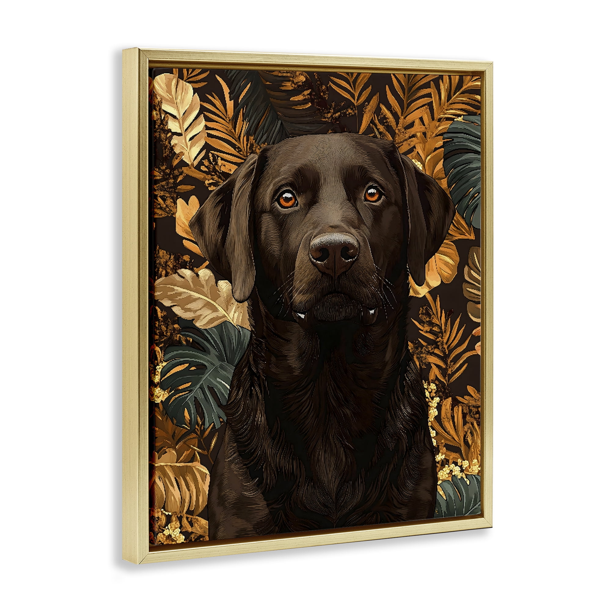 Stupell Industries Labrador with Golden Leaves Gold Framed Floater Canvas Wall Art, design by Creative Studio