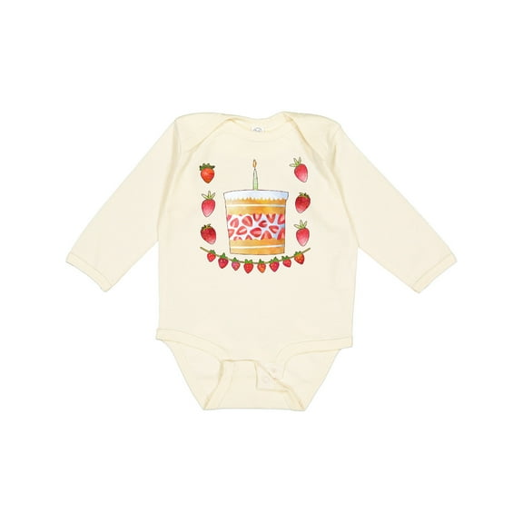 Inktastic Strawberry First Birthday Cake Boys or Girls Long Sleeve Baby Bodysuit